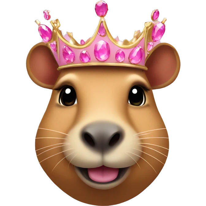 Capybara smiling using a pink crown with pink gems emoji