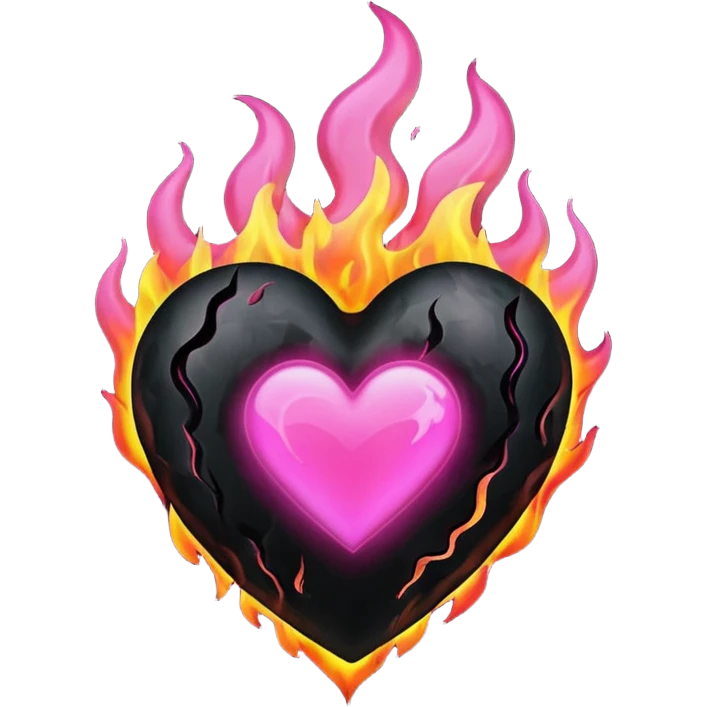 Black heart on fire with pink flames emoji
