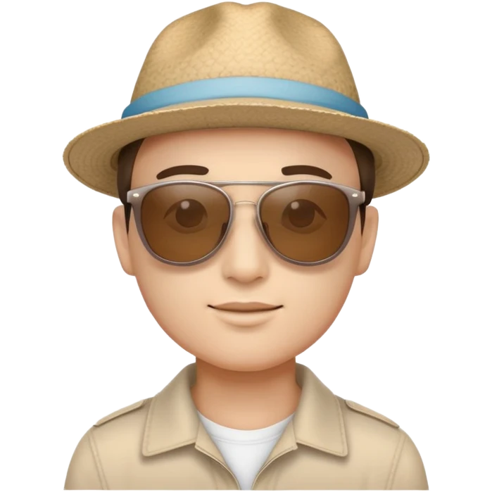Tourist hat and sunglasses with soft subtle colors, not bright emoji