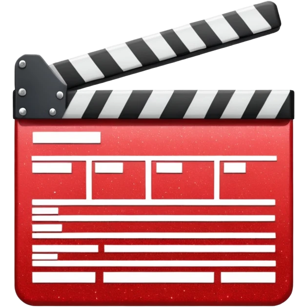 red clapperboard used in filmmaking, cute and stylish design with glitter emoji
