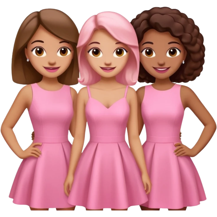 3 besties with professional glammed up looks wearing pink, medium skin tone smiling big emoji
