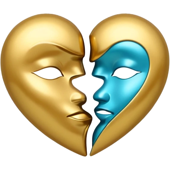 Gold and cyan heart kiss emoji