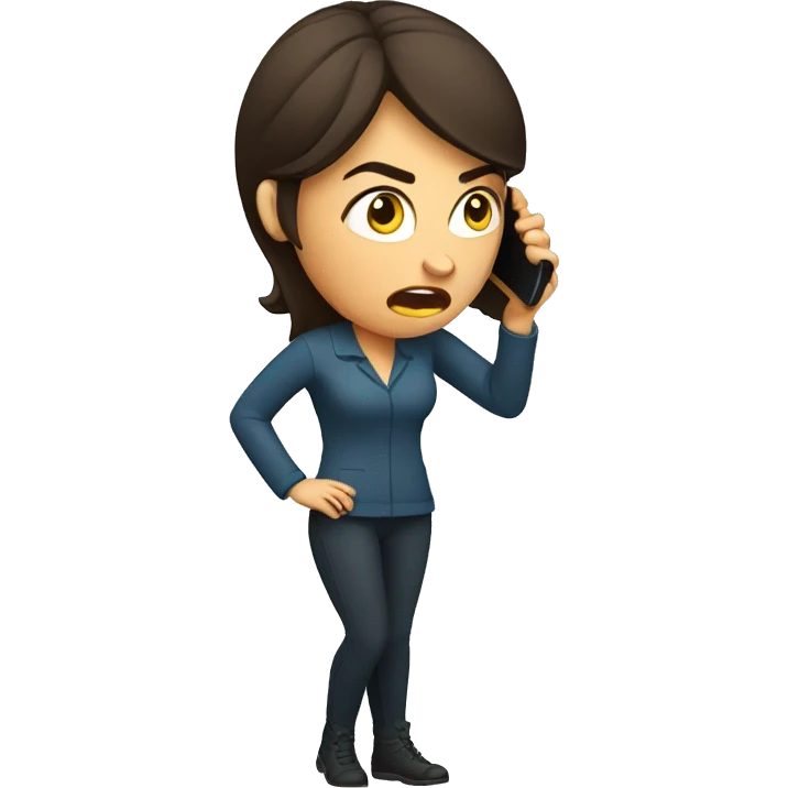 Brunette angry Woman talking on cell phone emoji