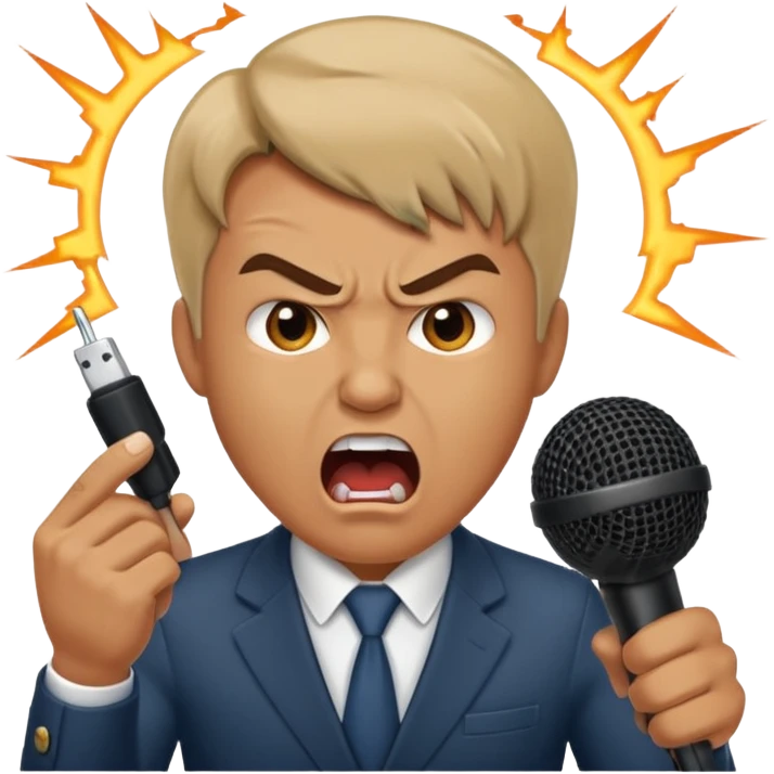 the male office manager yelling at her to stop with angry face while unpluggging her microphone cable
 emoji