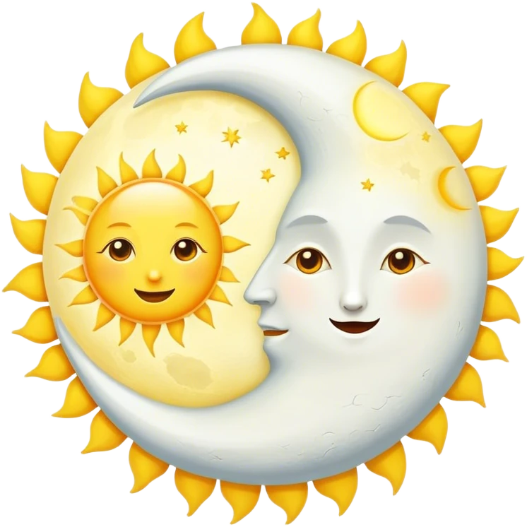 a really bright sun and a moon who shines because of it. the sun is bigger and the moon bright too emoji