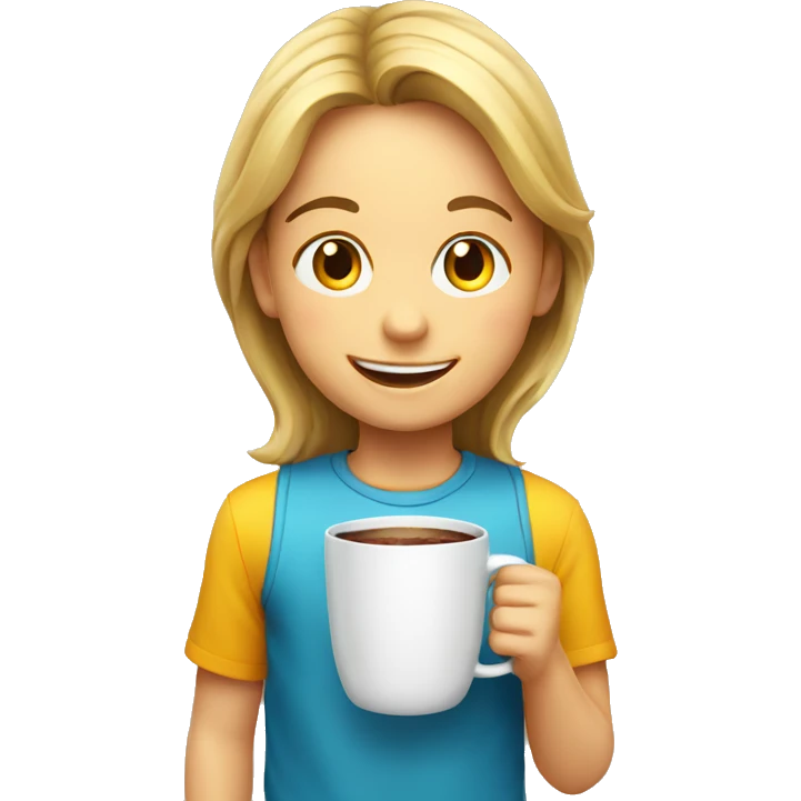 smiling boy with smiling girl with cup indoors emoji