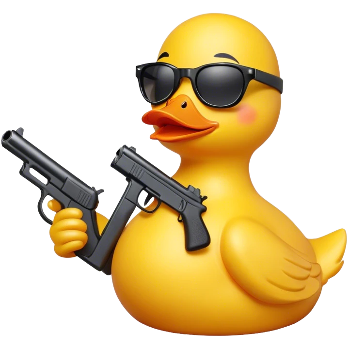 A rubber duck with a gun and sun glasses emoji