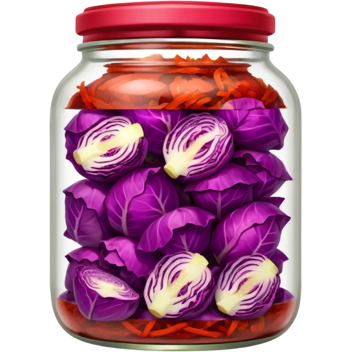 transparent jar filled with red kimchi cabbage pieces emoji