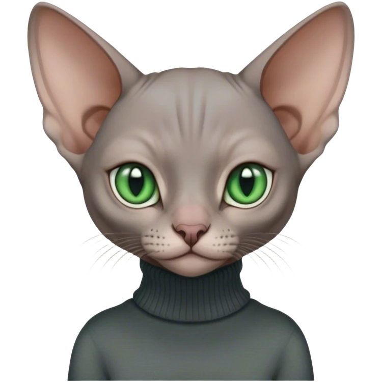 sphinx cat with green eyes and wearing a dark grey turtleneck sweater emoji