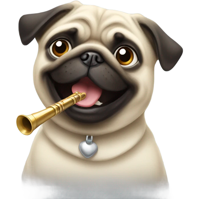 Pug playing a flut emoji