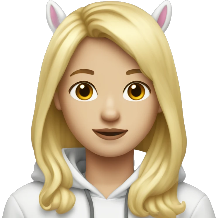 Blond hair, with bangs, hoodie, unicorn emoji