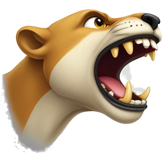 the mouth of a wild animal, in profile to the right side, an aggressive growl, saliva emoji
