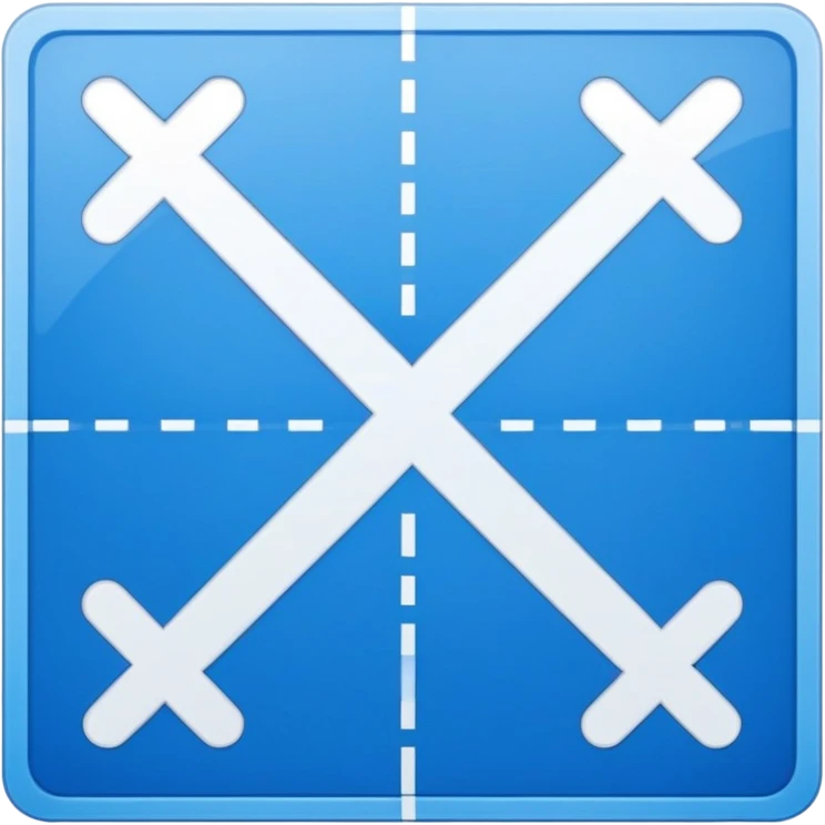 blue blueprint with white lines, an X mark and a dotted path emoji