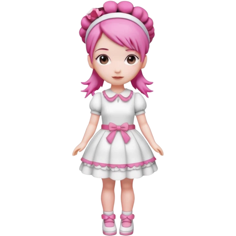 Isolated detaile illustration modern raspberry torte doll figurine full body with pink hair and a hairband emoji