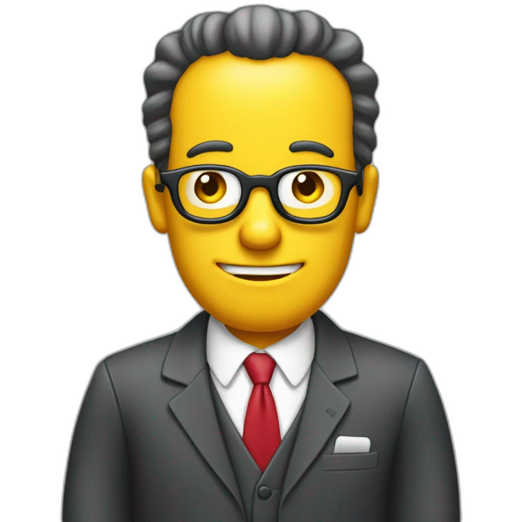 Hombre con traje y corbata, con un telefono en la oreja llamando, estilo simpson emoji