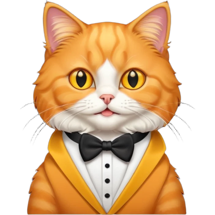 create an emoji that reflects an orange persian cat, with tuxedo pattern, her eyes are large and shes smiling, she has yellow eye emoji