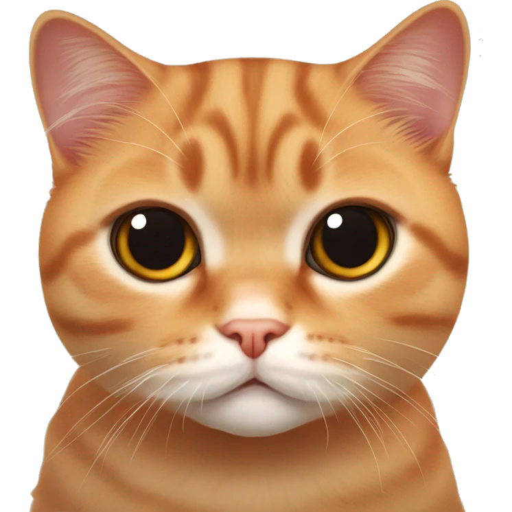 A red Scottish Fold cat. He has big round eyes and characteristic folded ears. He looks straight into the camera. His face looks very cute and curious. emoji