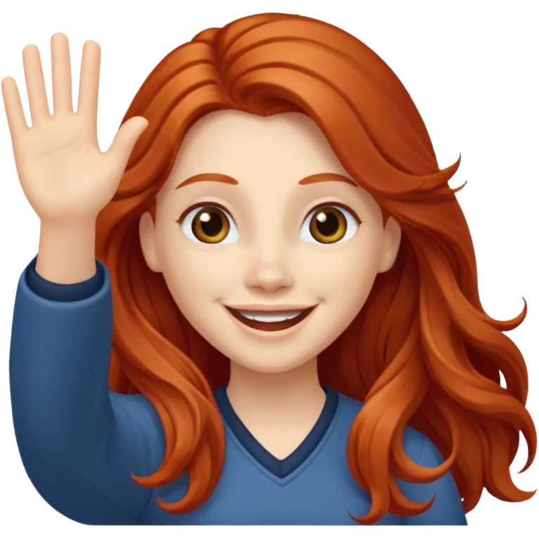 Excited long haired redhead waving emoji