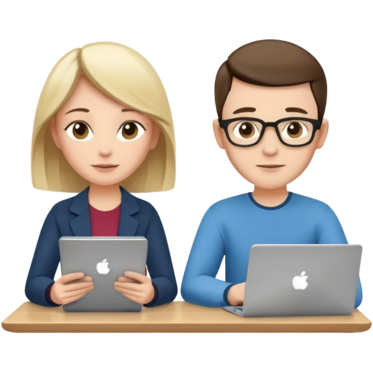 casually dressed stylish  looking husband and wife avatars reviewing their finances together  emoji
