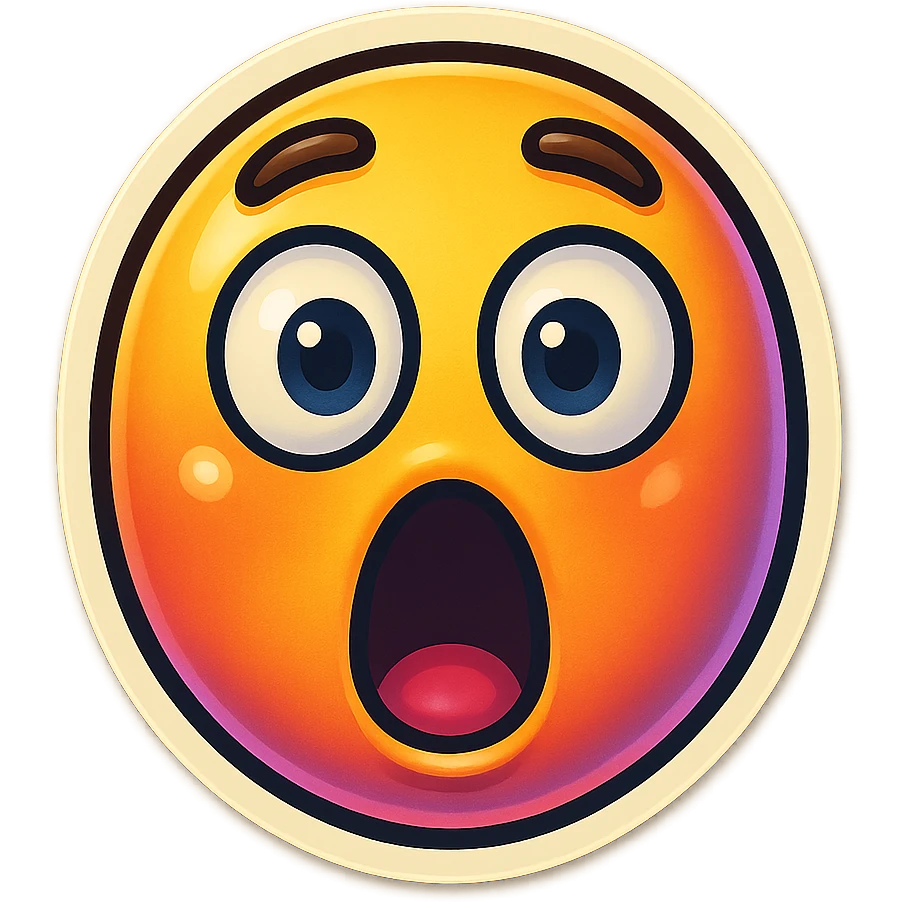 A face displaying a surprise emotion. The sticker should have a transparent background with a clear outline. Ensure the sticker is neatly composed and does not extend beyond the edges. emoji