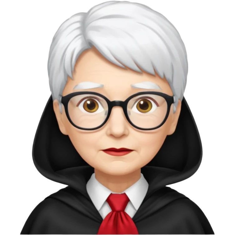 An older woman with glasses and white hair, in a red tie and black cape emoji