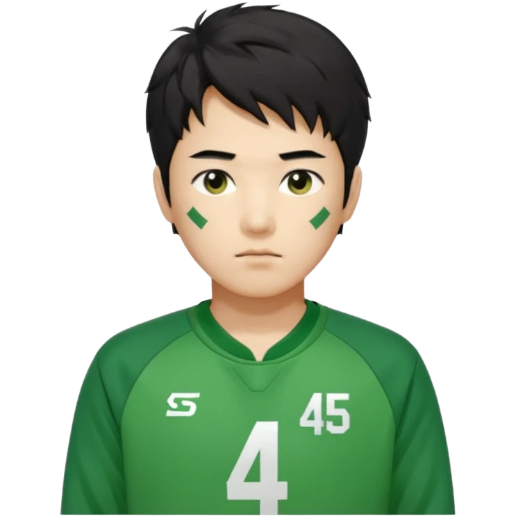Draw Seong Gi-hun (Player 456), Korean male, messy black hair, green tracksuit with white number 456 printed on chest. emoji