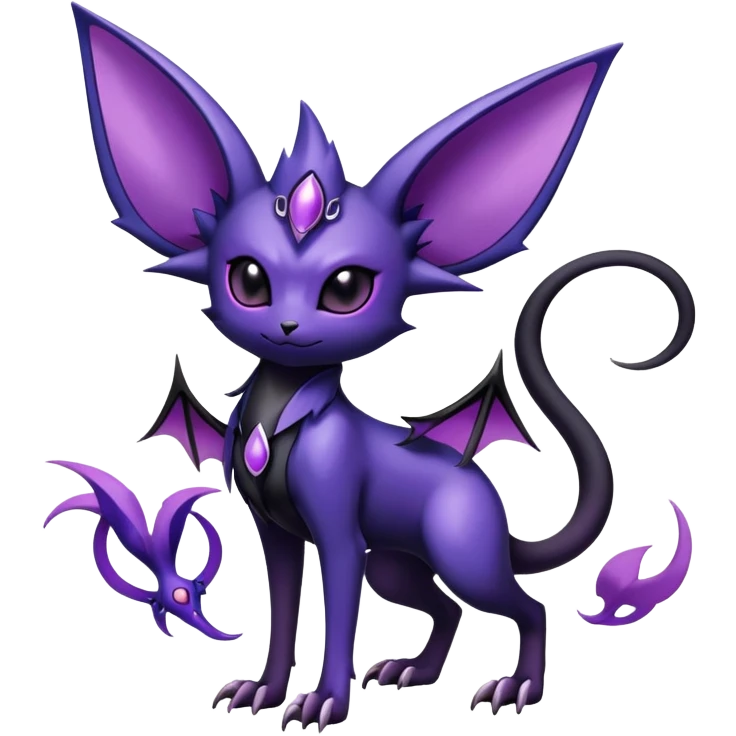 Shiny Dark-gradient Exotic Badass Royal Mysterious Gothic Noibat-Espeon-Pokémon-Fakémon-hybrid-creature (full body) emoji