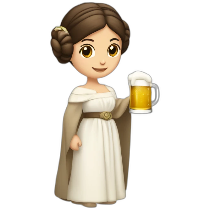 princesa leia con vestido blanco brindando con una jarra de cerveza emoji