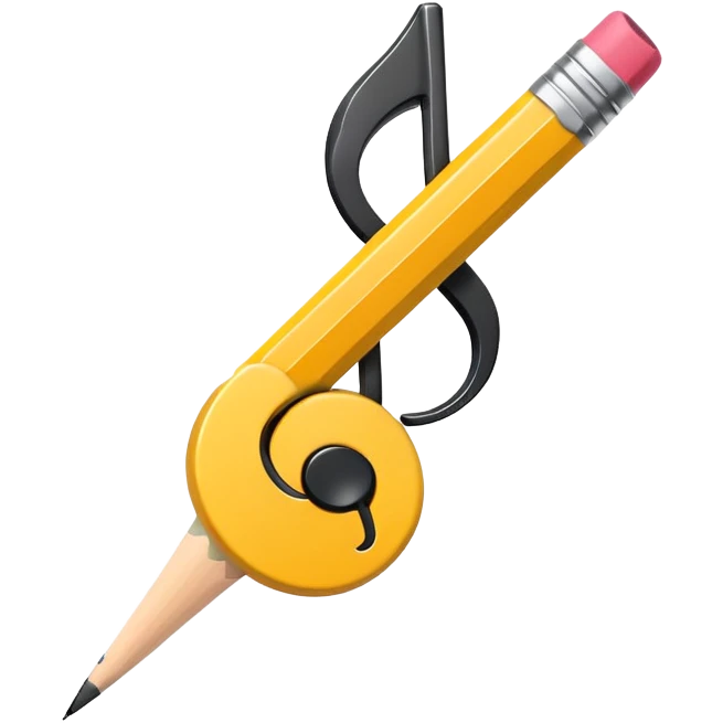 Minimalistic flat vector icon, iOS style, thin black contour on white background. Musical note with a pencil crossing it. Clean, no text, no shadows emoji