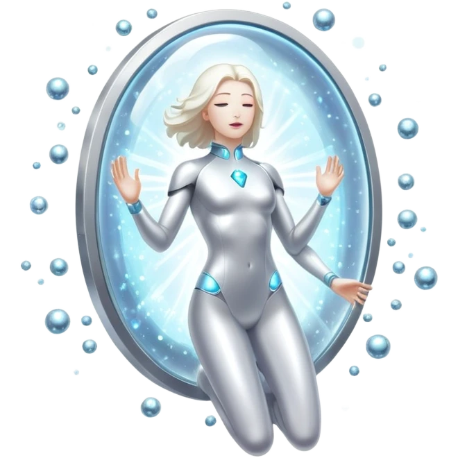 Silver capsule levitating among bright shining particles, with a translucent shield floating over an ethereal immune defense figure and a radiant thyroid gland in the background emoji