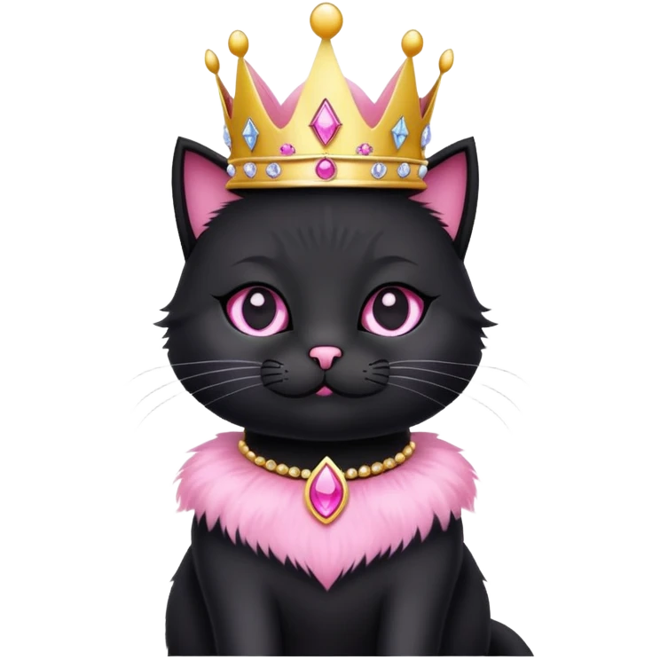 black cat wearing a princess crown pink emoji