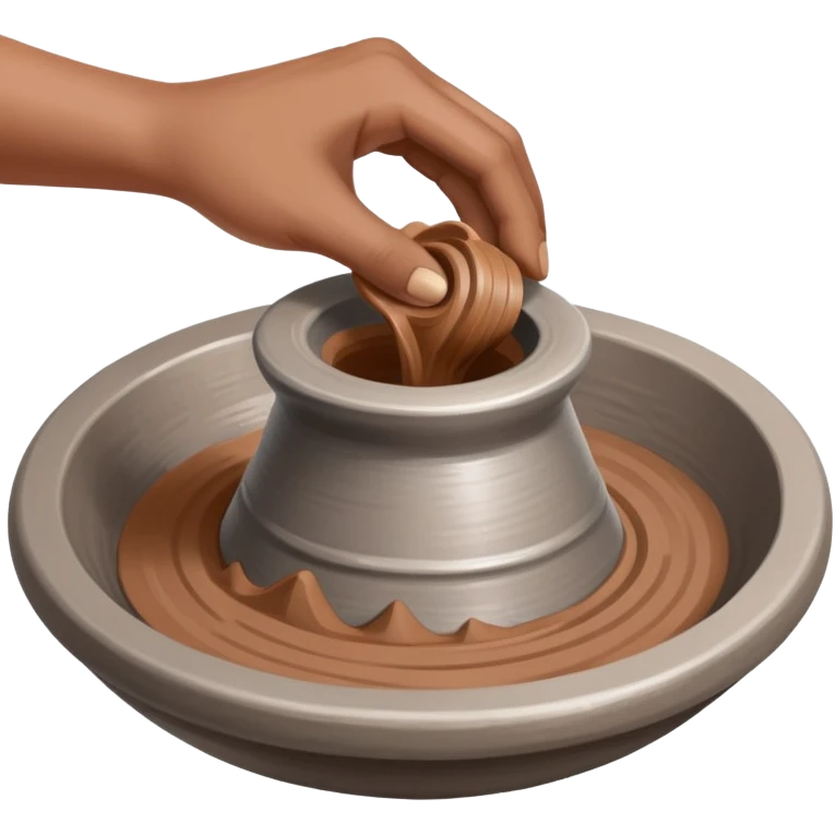 single hand scooping a mound of clay on a silver pottery wheel emoji