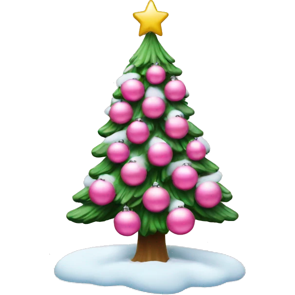 christmas tree with snow pink ornaments emoji