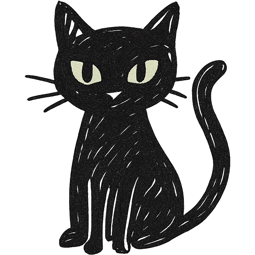 a single all-black cat with green eyes, simple and clear design emoji