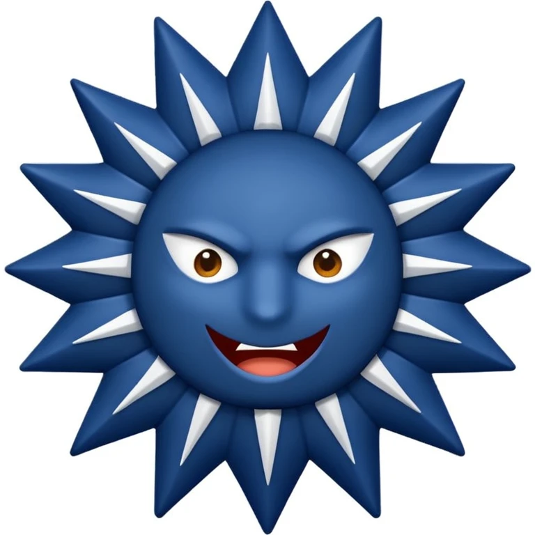 A circle with 12 pointed mouths (color=dark blue),and a white mark that indicates good on the center  emoji