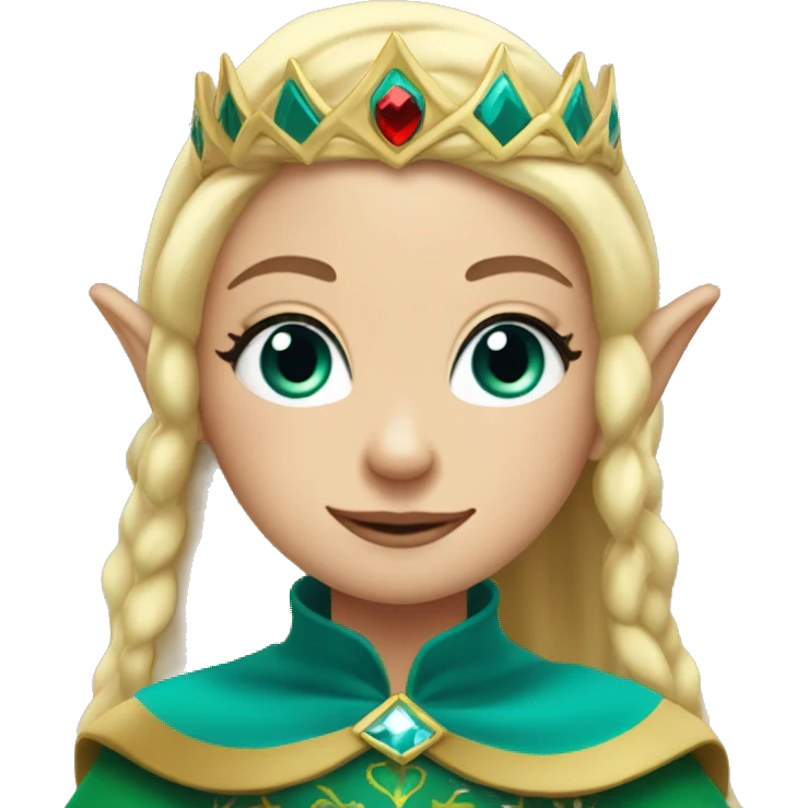 Elf princess with blonde hair, teal eyes, a crown and a black and red scarf  emoji