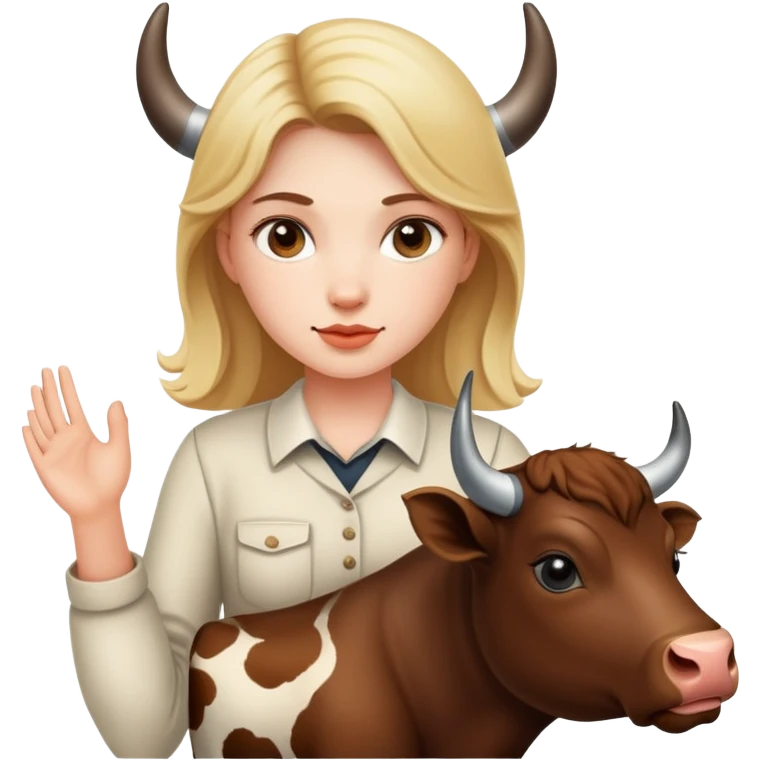 Girl showing a steer emoji