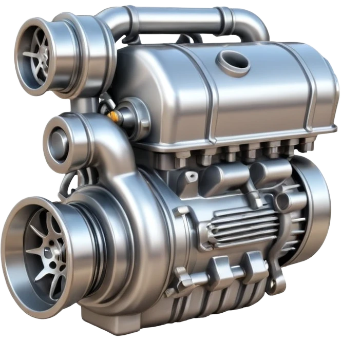Emoji icon of a turbocharged engine with spark effects and metallic shine emoji