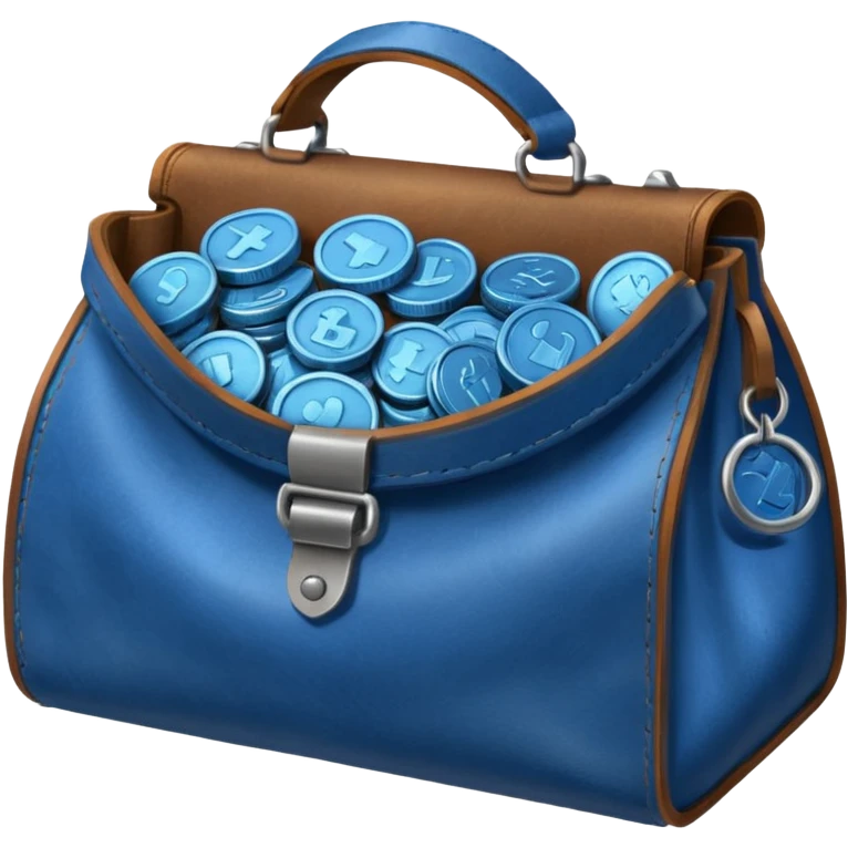 blue coins inside a brown bag  emoji