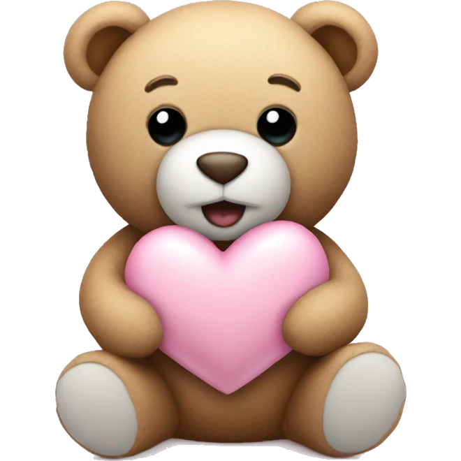 stuffed teddy holding light pink heart emoji