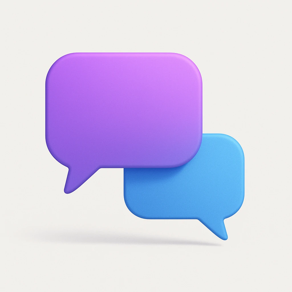 chat conversation bubbles, purple and blue, subtle shadow emoji