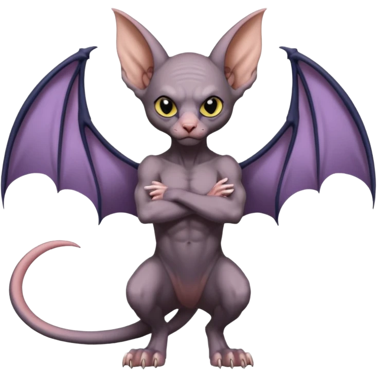 Swoobat-Noibat-Sphynx-Lykoi-fusion, full body emoji