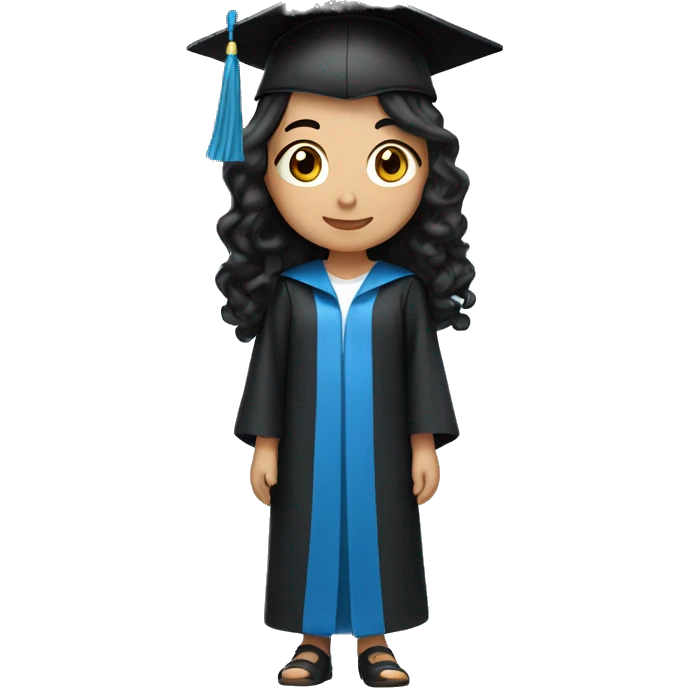 asian girl wearing blue graduation cap with long curly black hair emoji