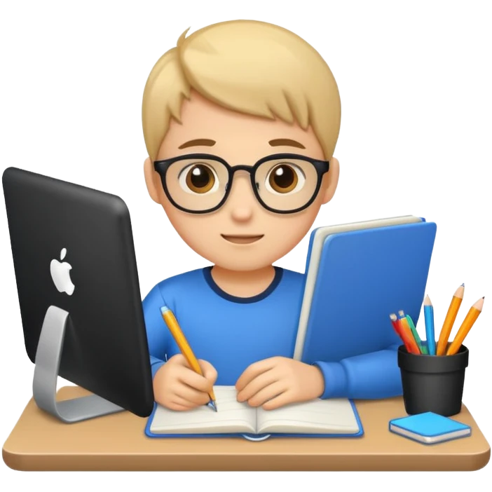 Cute boy programmer with notebook emoji