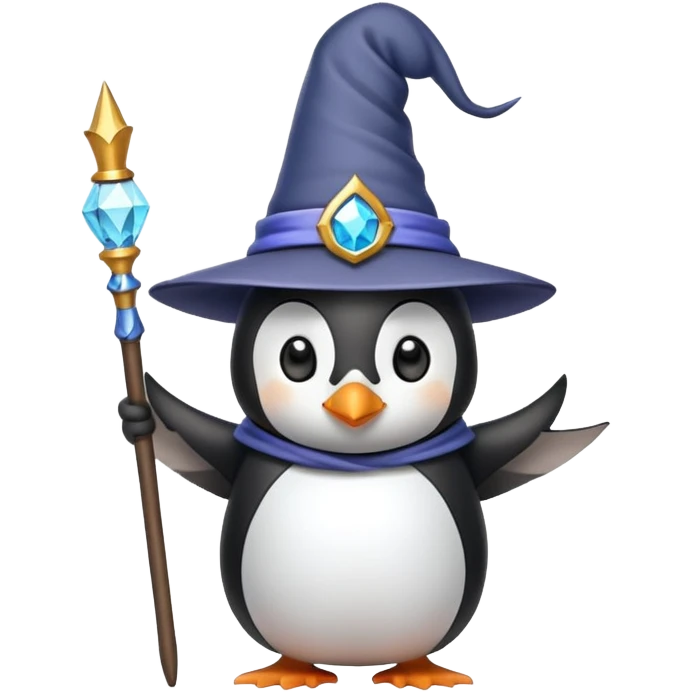 penguin wizard with pointed hat and magic wand emoji