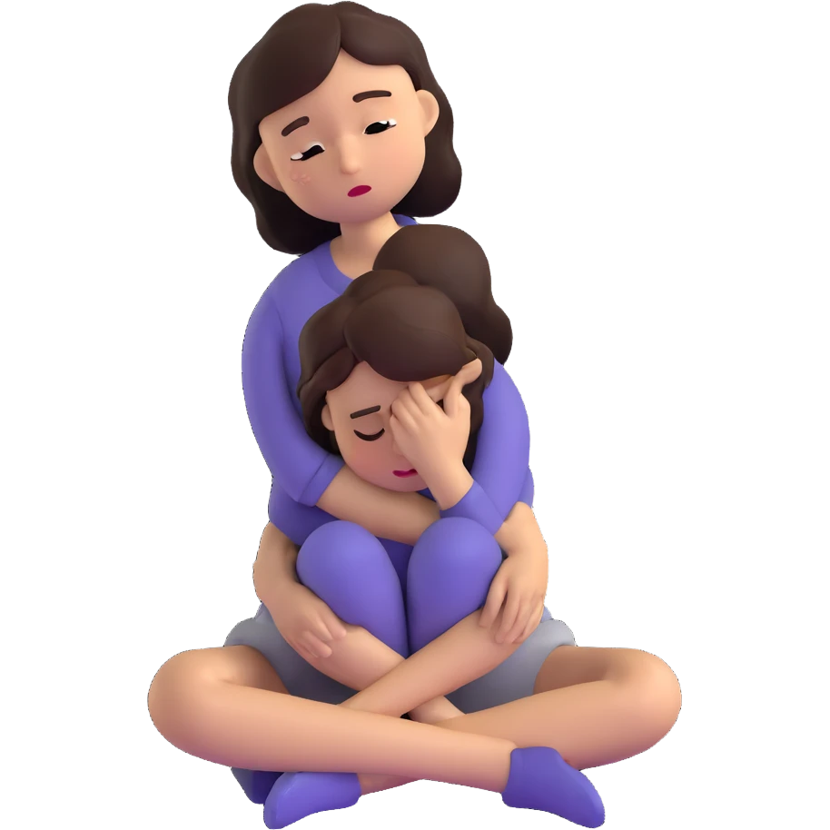 woman sitting on floor hugging her knees while crying emoji