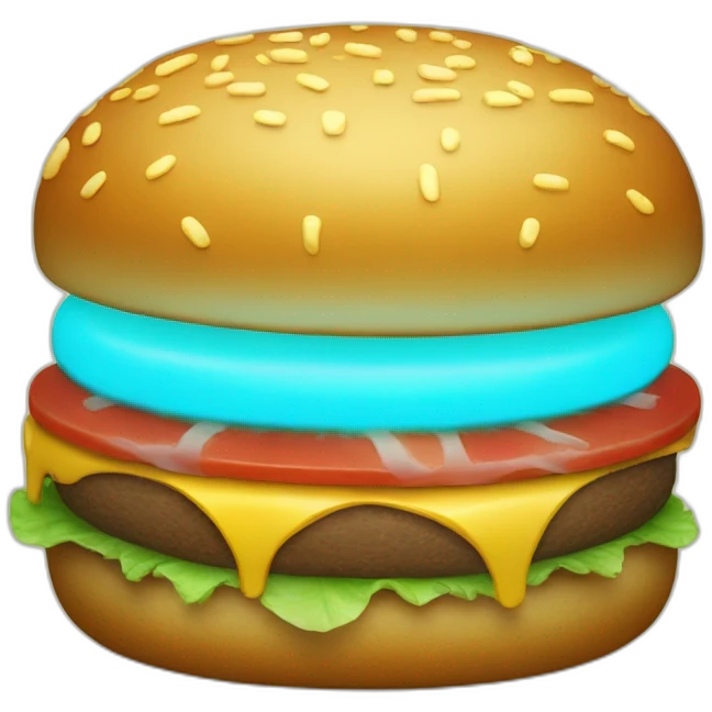 hamburger with a glowing cyan patty emoji