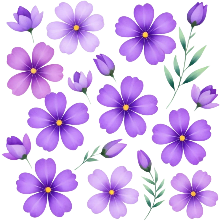 "A collection of delicate purple flowers in a soft watercolor style." emoji