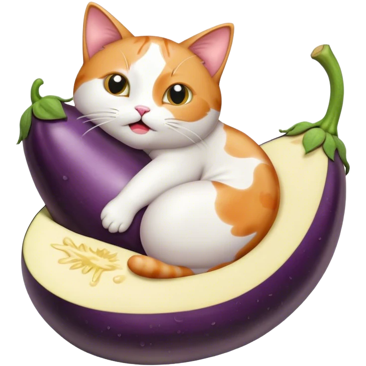 Wet cat giving birth to a large eggplant emoji