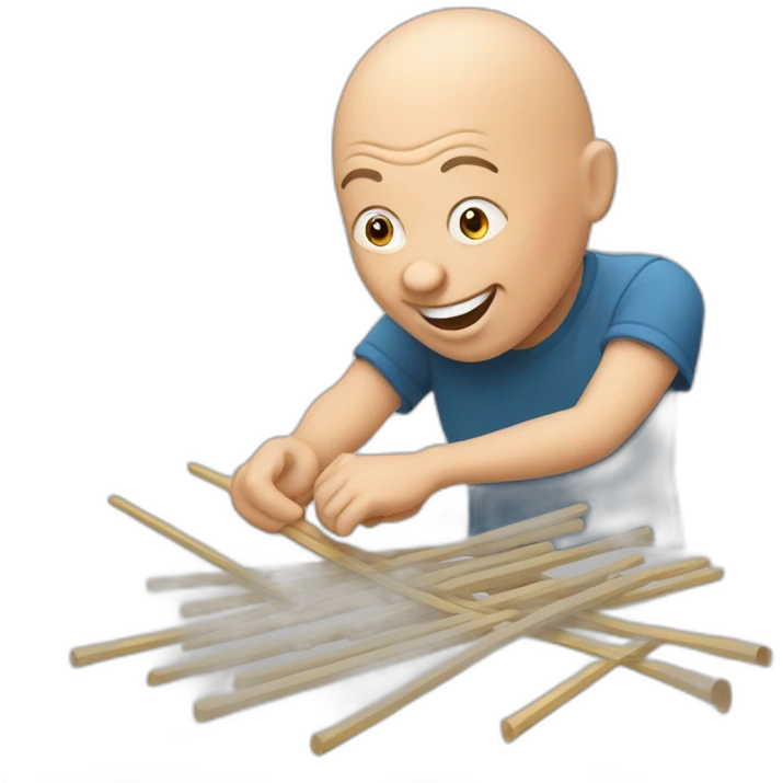an happy bald man playing pick-up-sticks emoji